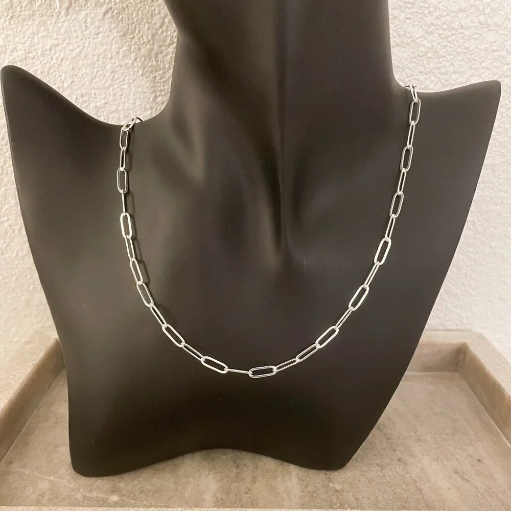 925 Sterling Silver Paperclip Necklace Minimalist Stacking Layer Necklace - Picture 6 of 6